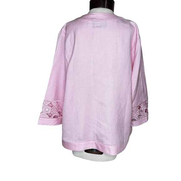 Bob Mackie Wearable Art Pink Laser Cut Out Detail Open Front Blazer size Large - Picture 2 of 12